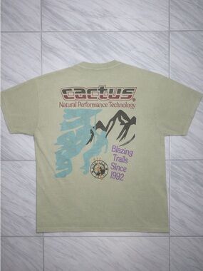 Travis Scott Sage Green Cactus Graphic Tee with Teal & Purple Print